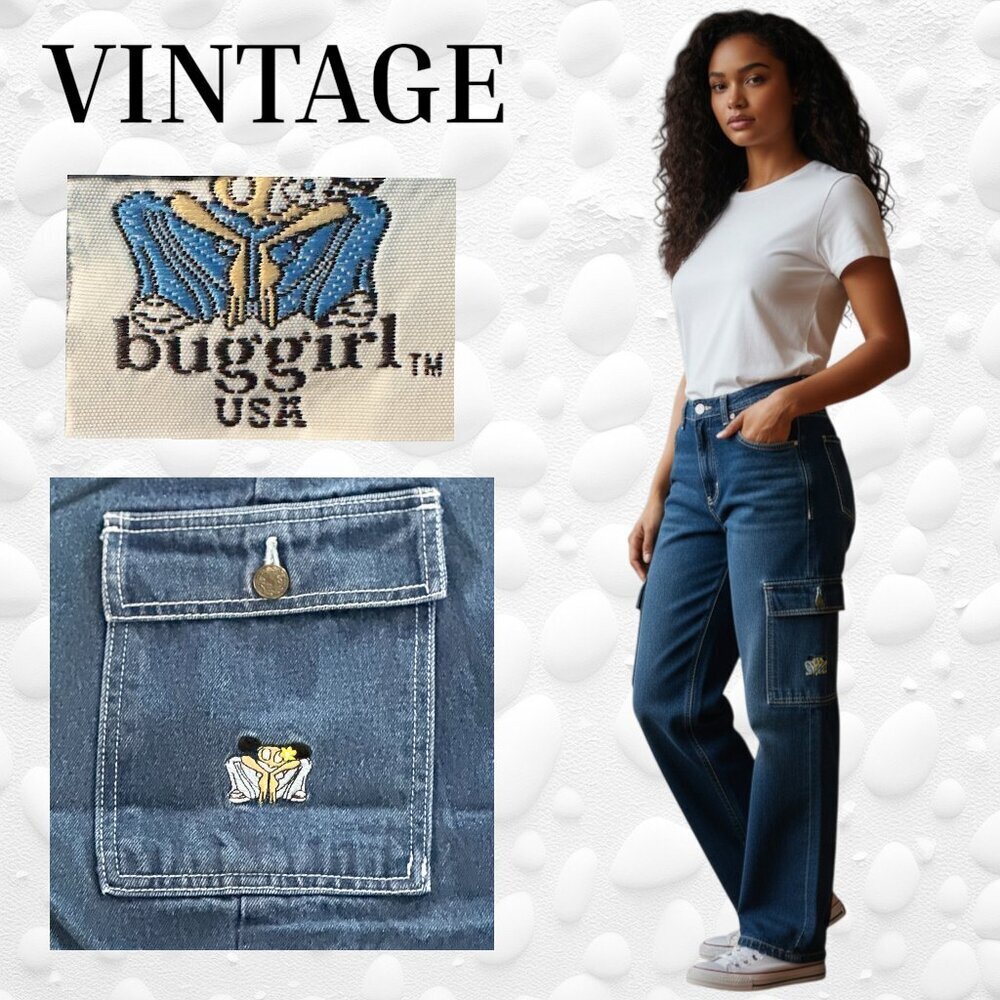 💥 VINTAGE ALERT! Buggirl USA cargo jeans – Y2K rave queen vibes. Size L.